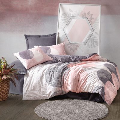 (cottonbox) Единечна 100% Ranforce Памучна постелнина – Grey Pink White