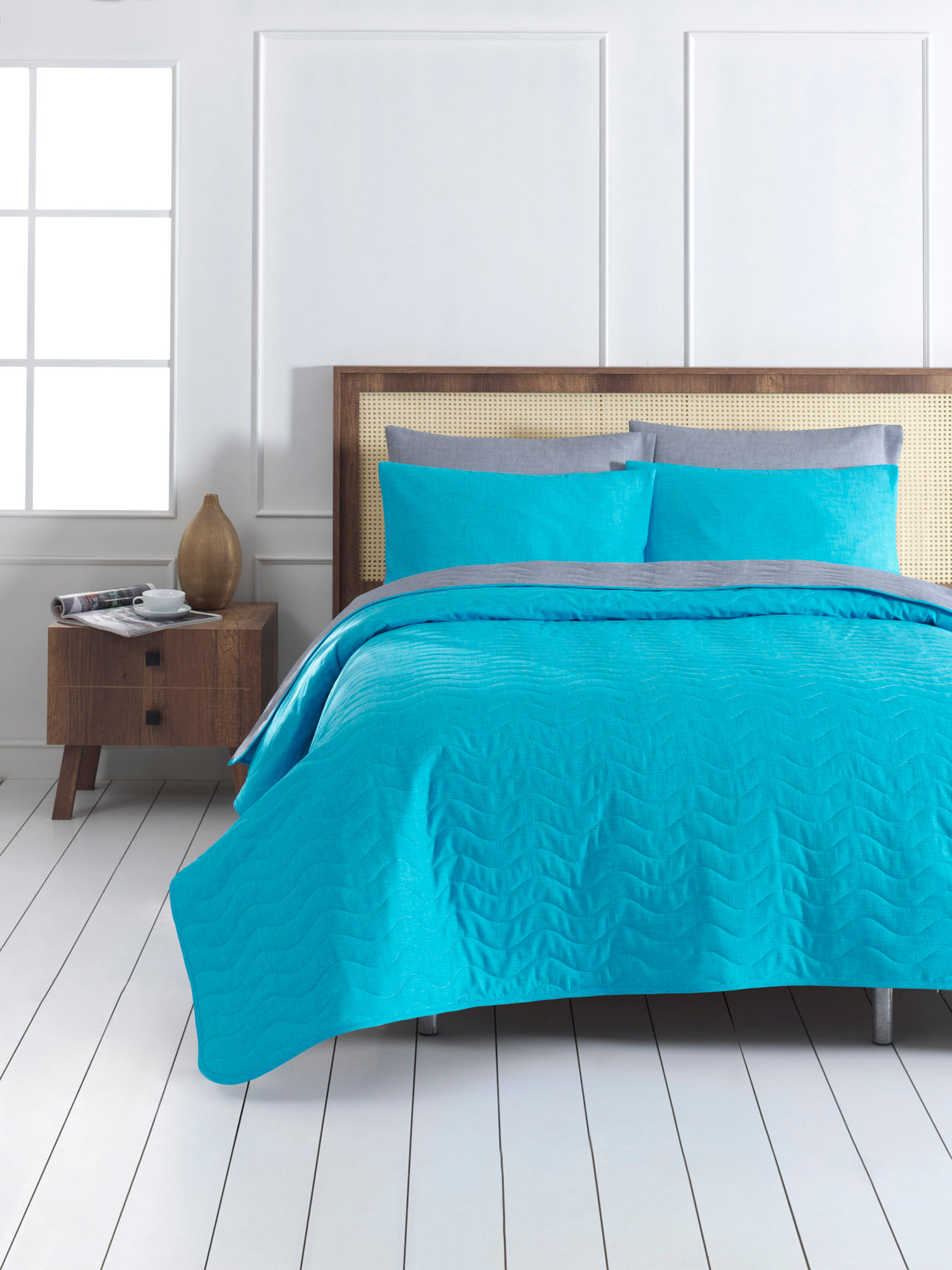143EPJ754220-201.jpg MaxiColor - Turquoise, Grey – Сет Дупли прекривач и навлака за перница - Image 1