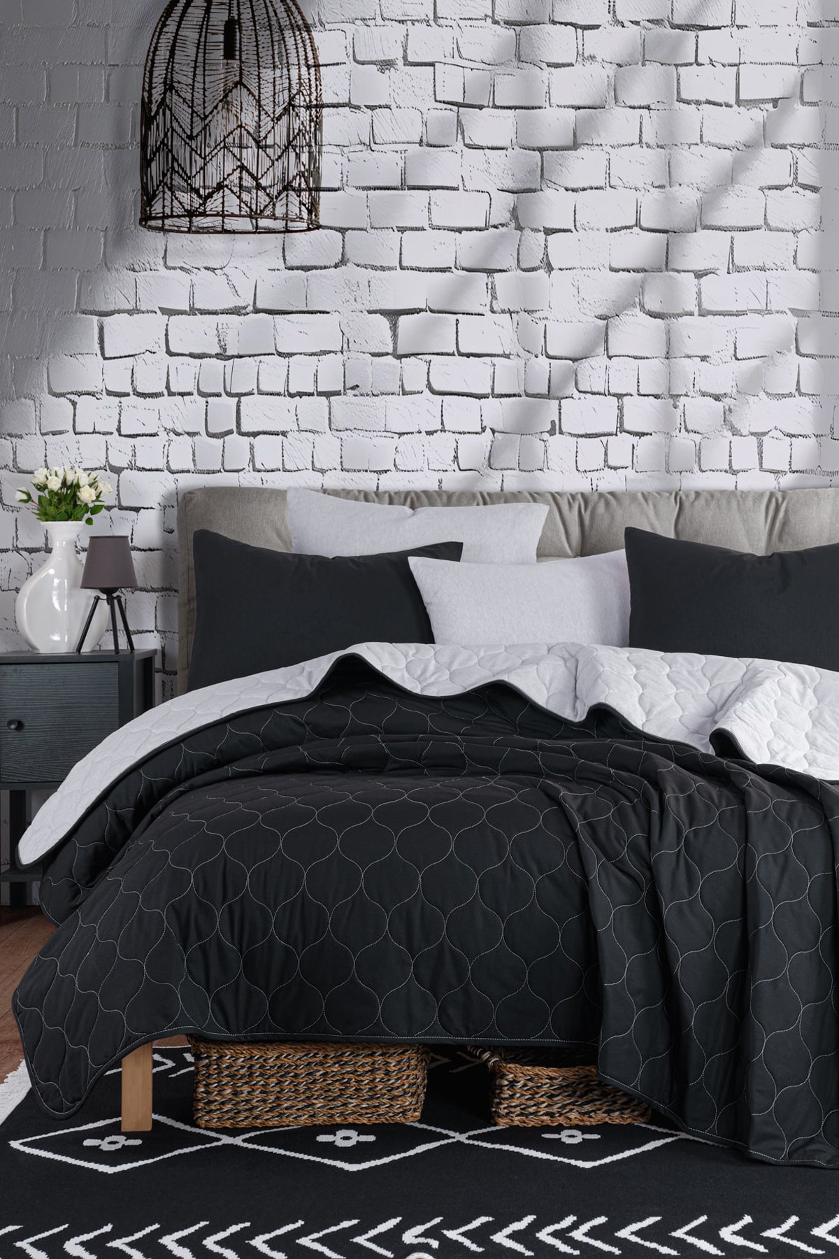 143EPJ756420-201.jpg Solid - Black, Grey – Сет Дупли прекривач и навлака за перница - Image 1
