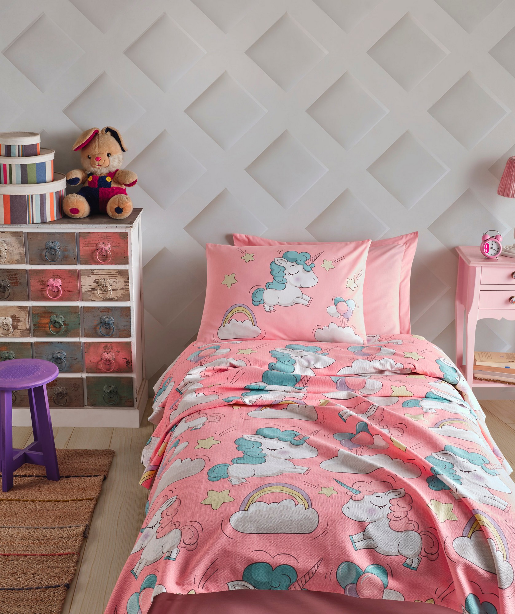 162ELR253020-201.jpg Unicornio - Pink – Сет единечни пике прекривачи - Image 1