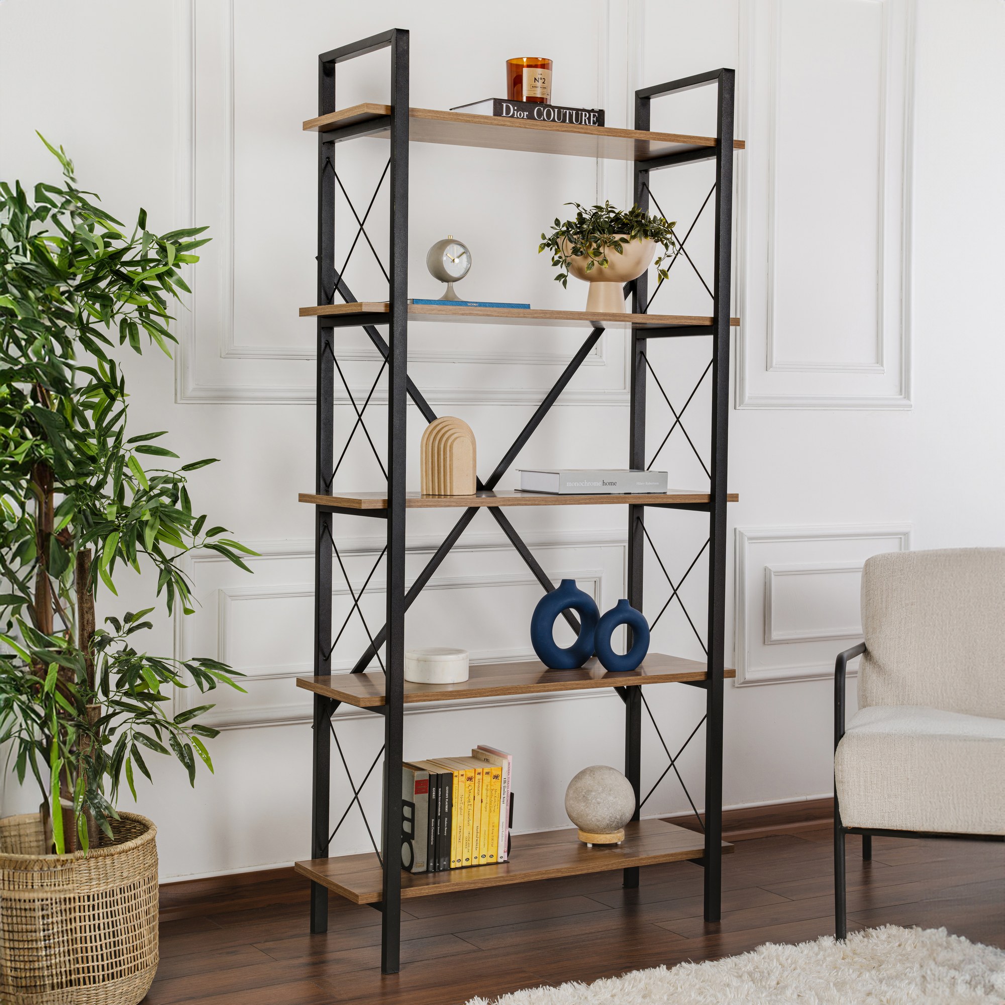 241NRD133320-201.jpg Elysian - Walnut, Black – Полица за книги - Image 1