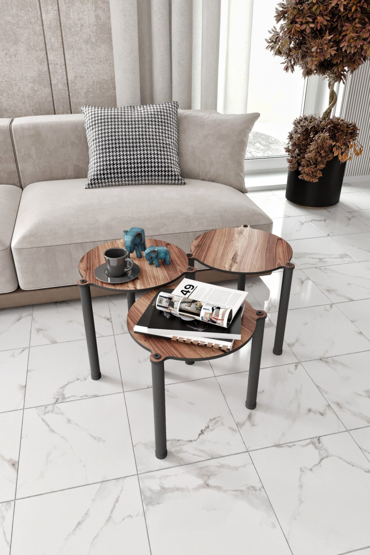Lavia 3 - Walnut – Помошна масичка (3 парчиња) - Image 2