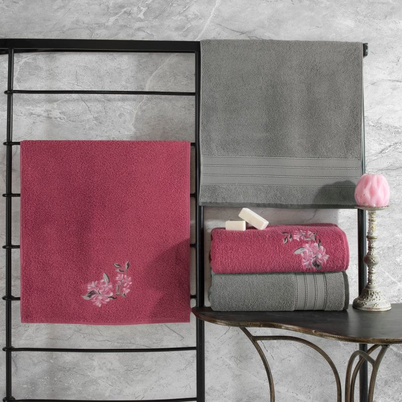 Hamam Setı Colorful – Grey, Pink – Комплет пешкири (4 парчиња)