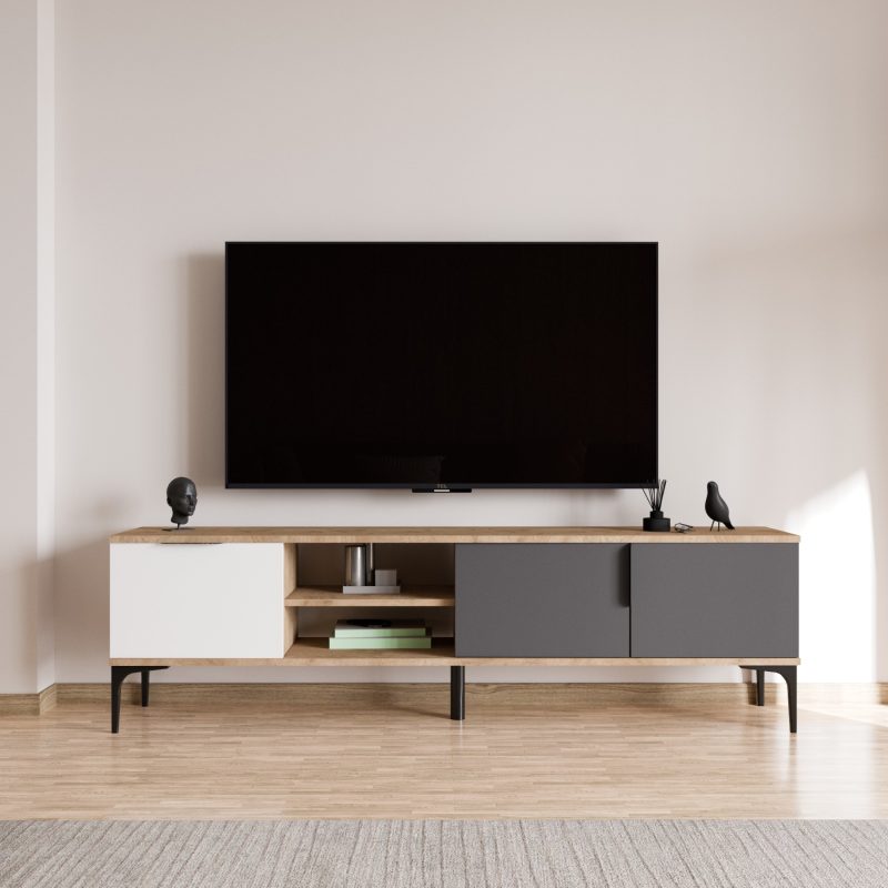 Tarz – White, Anthracite, Oak – ТВ комода