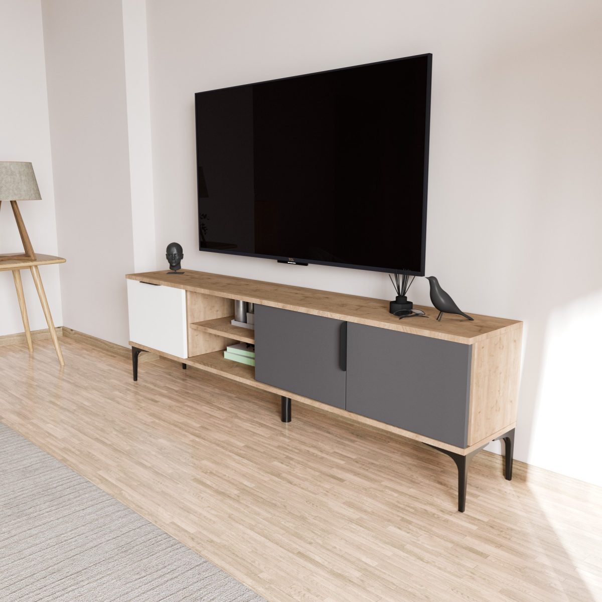 Tarz - White, Anthracite, Oak – ТВ комода - Image 4