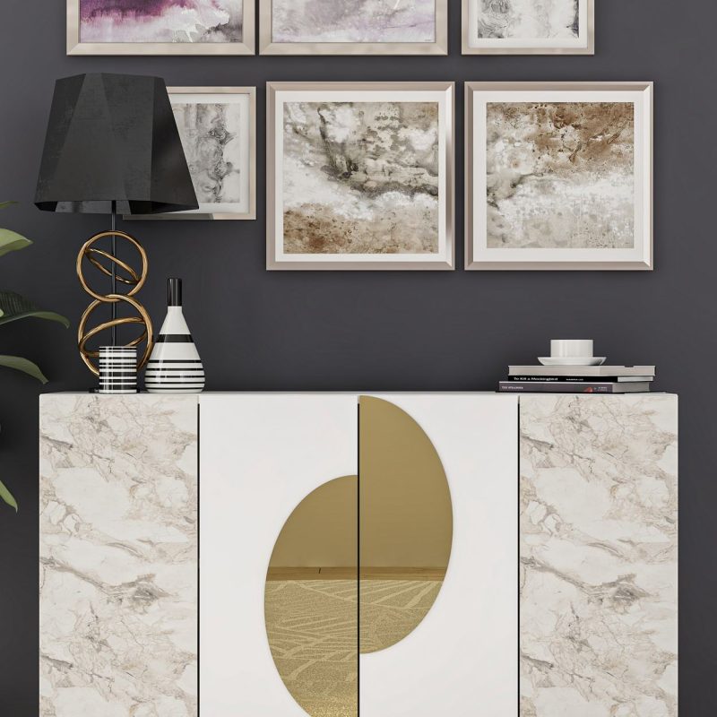 Afra KM120 – White, Ephesus Marble, Gold – Конзола