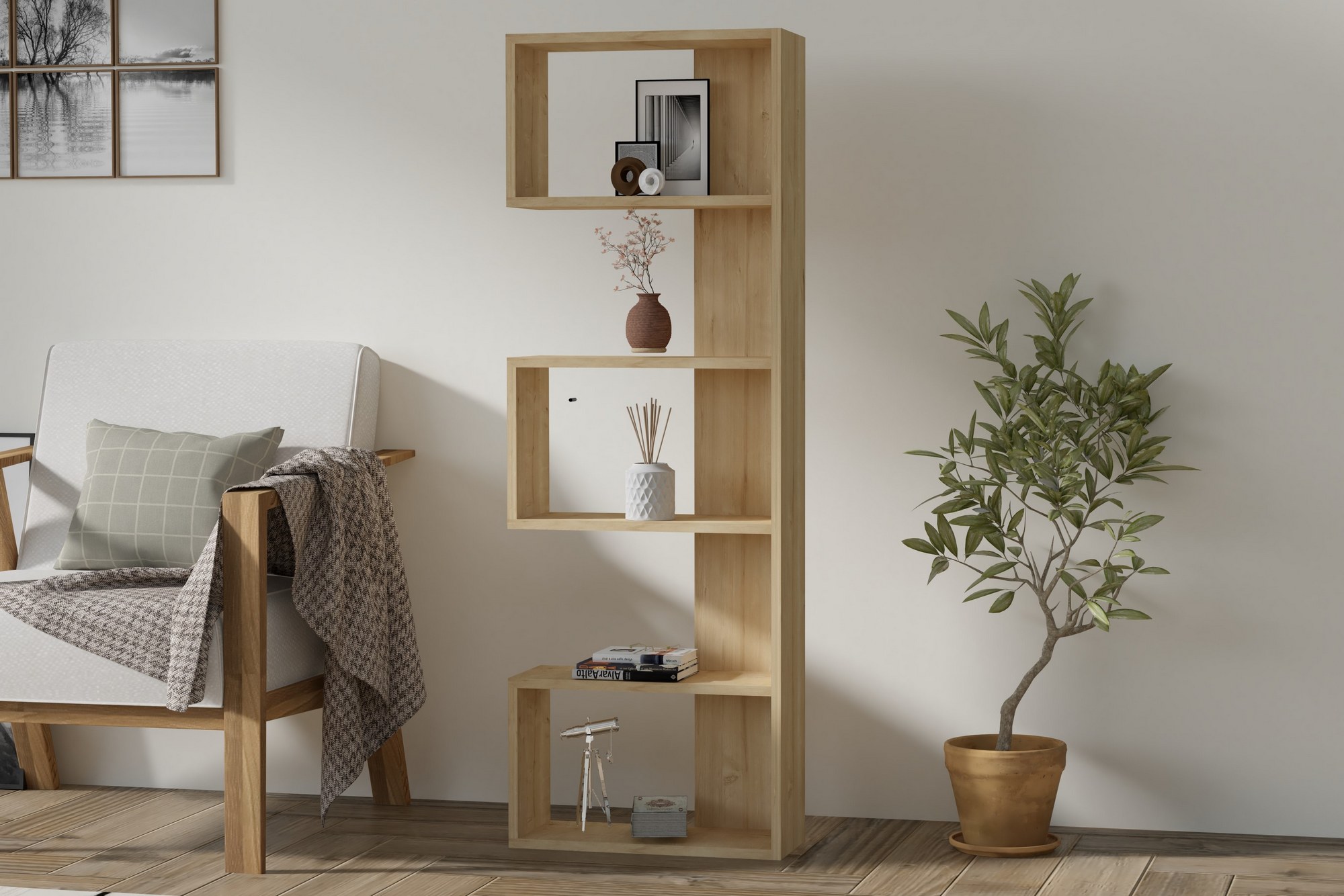 495SSE112120-201.jpg Nebu - Sapphire Oak – Полица за книги - Image 1