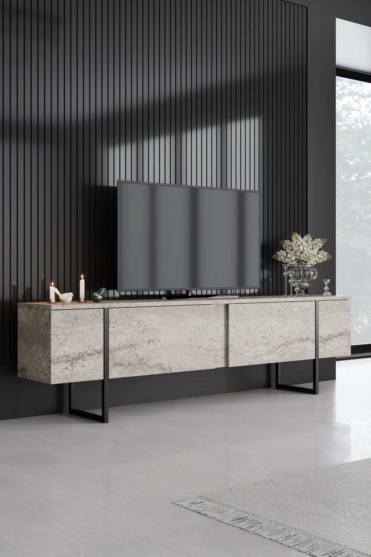 618BLY125320-201.jpg Luxe - Travertine, Black – ТВ комода - Image 1