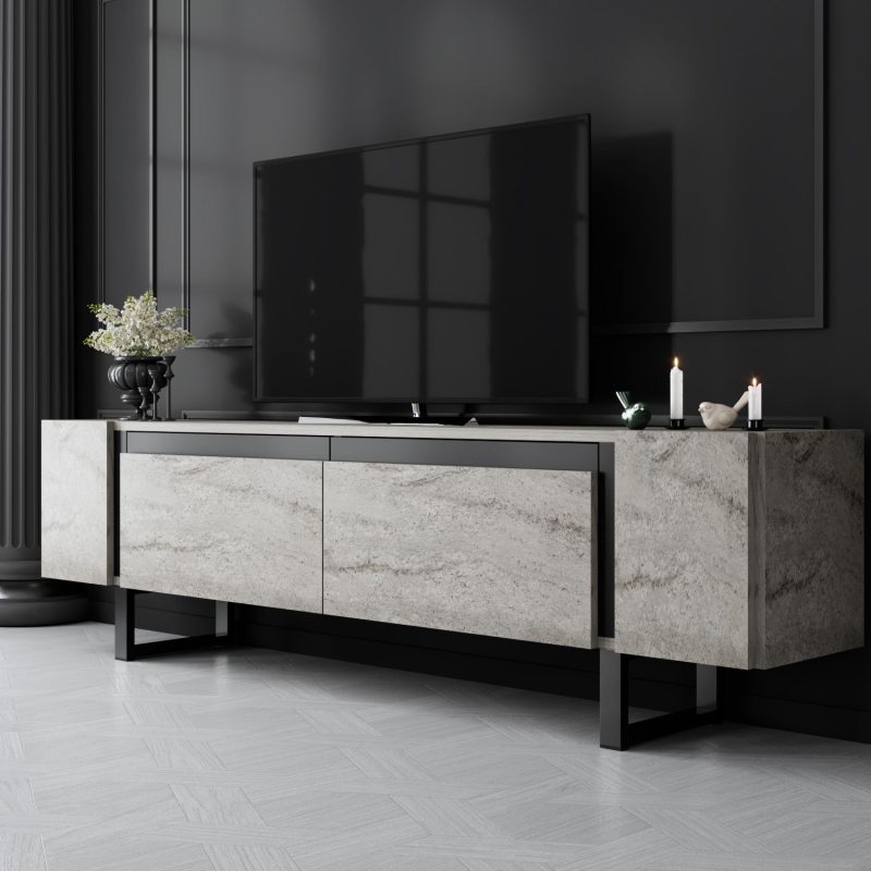 Yildiz – Travertine, Black – ТВ комода