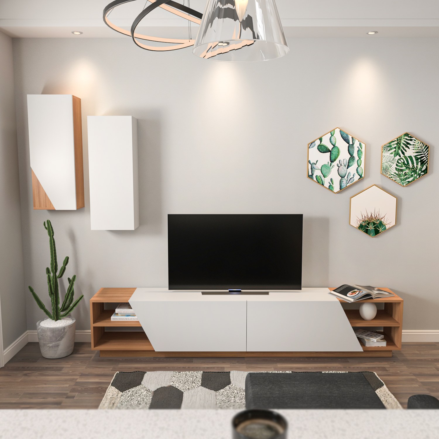 788DEC308920-201.jpg Zebra - White, Teak – ТВ комода - Image 1