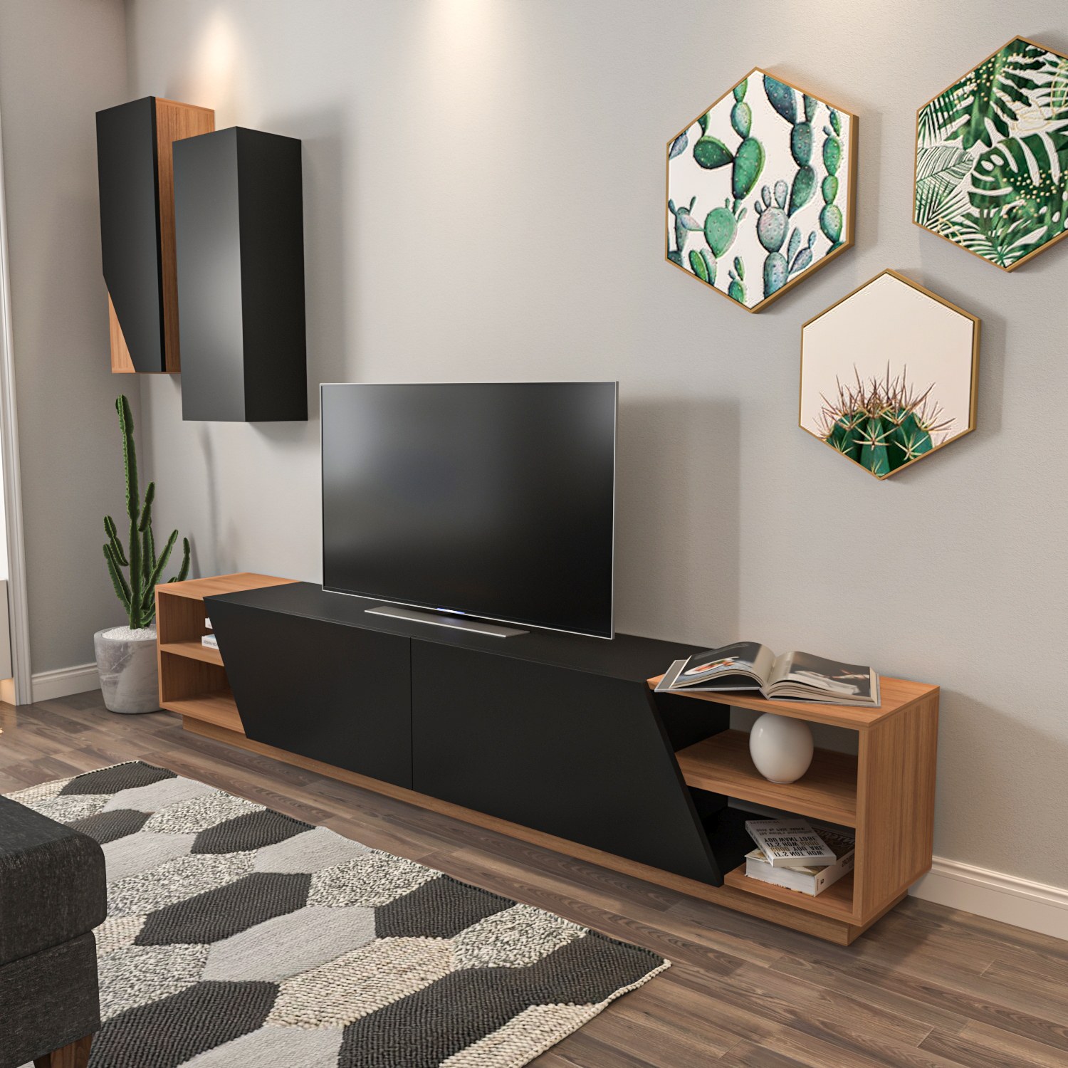 788DEC309120-201.jpg Zebra - Black, Teak – ТВ комода - Image 1