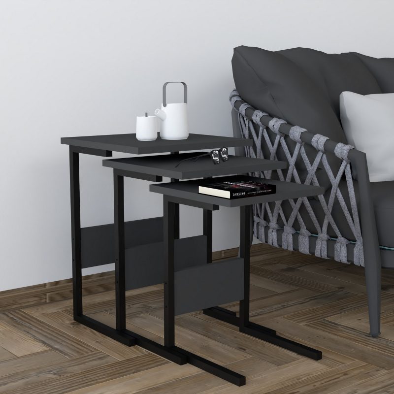 Sali – Black, Anthracite – Помошна масичка (3 парчиња)