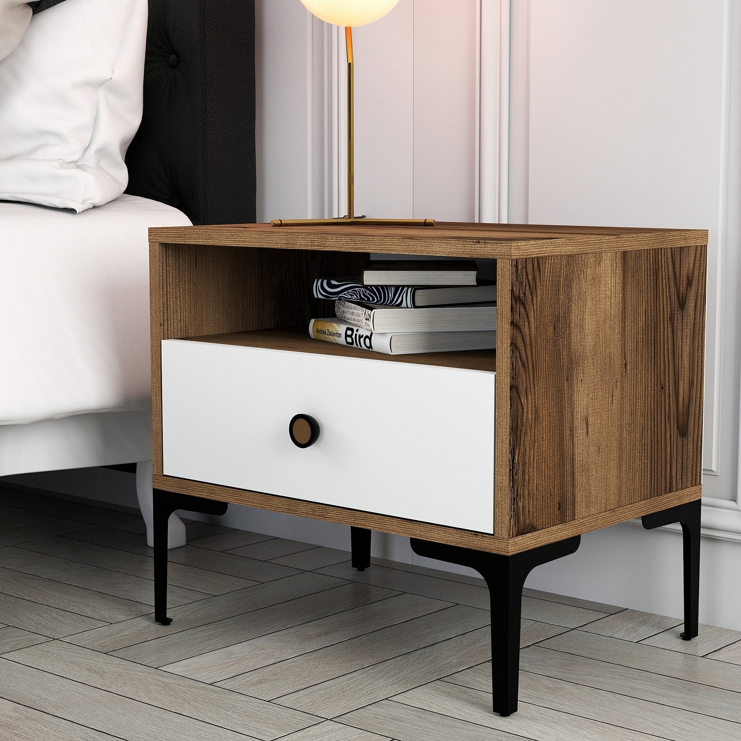 845HCT250220-201.jpg Lizbon 530 - Walnut, White – Ноќна масичка - Image 1