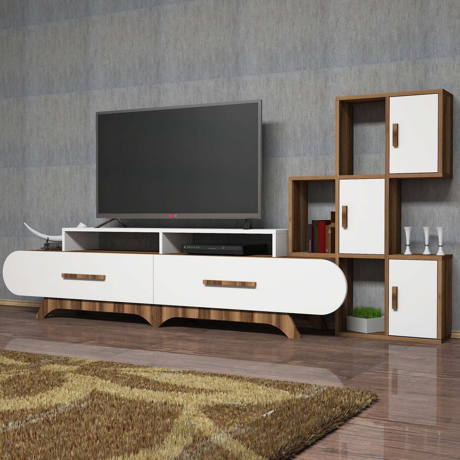 845HCT303420-201.jpg Flora S - Walnut, White – ТВ комода - Image 1