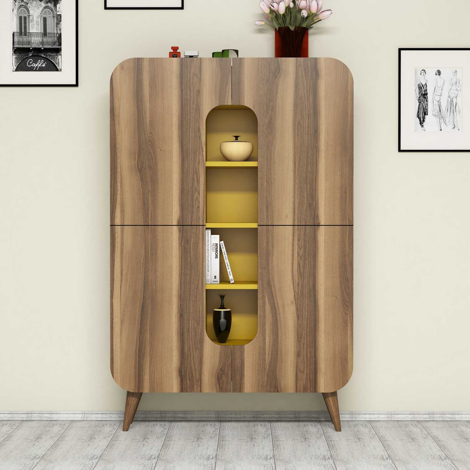 845HCT390920-201.jpg Mine - Walnut, Yellow – Повеќенаменска комода - - Image 1