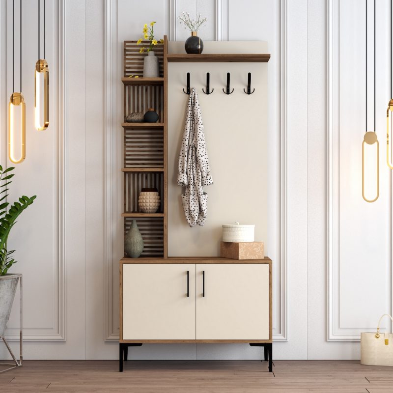 Viyana D – Walnut, Cream – Гардеробер за претсобје –