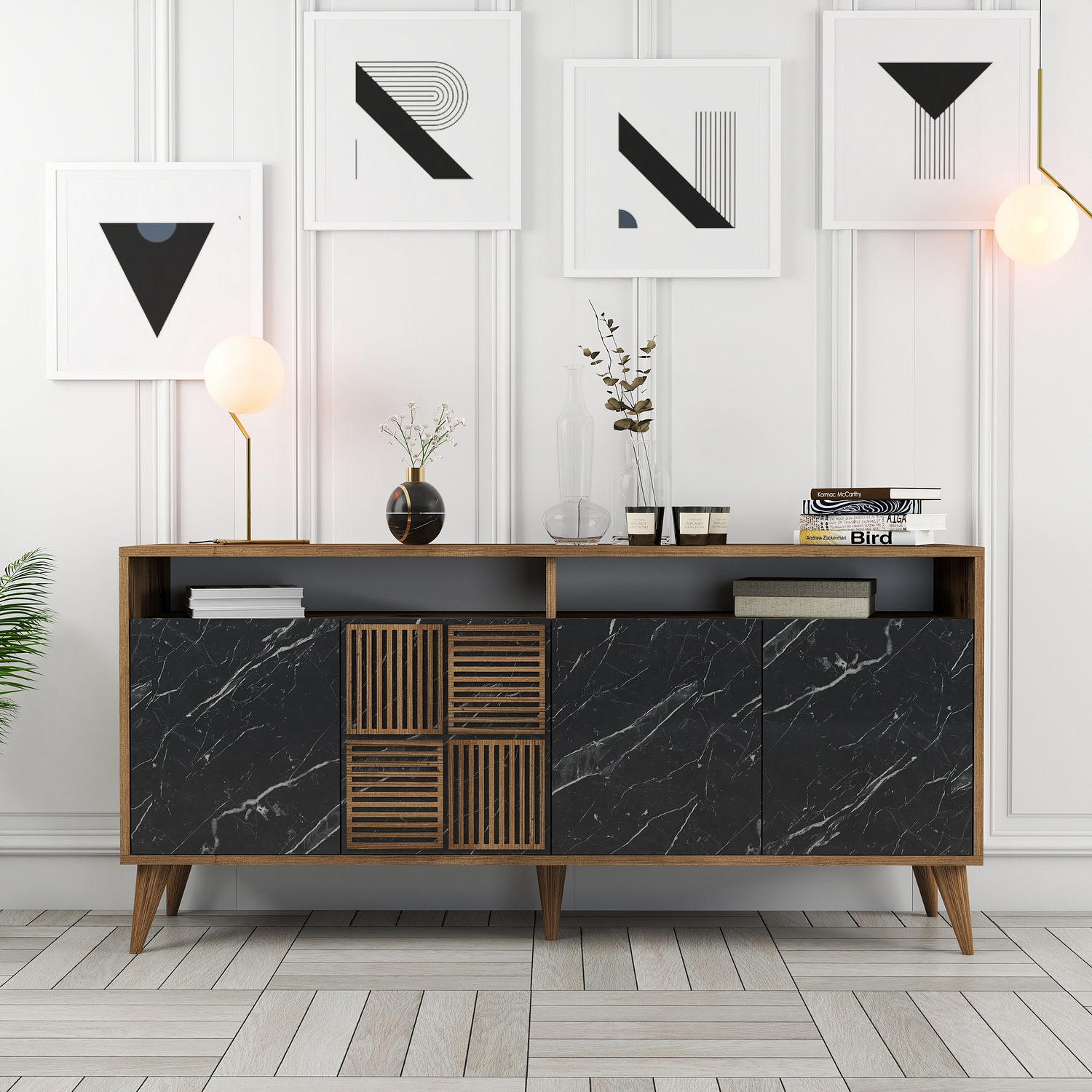 845HCT533420-201.jpg Milan 160 - Walnut, Black Marble – Конзола - Image 1