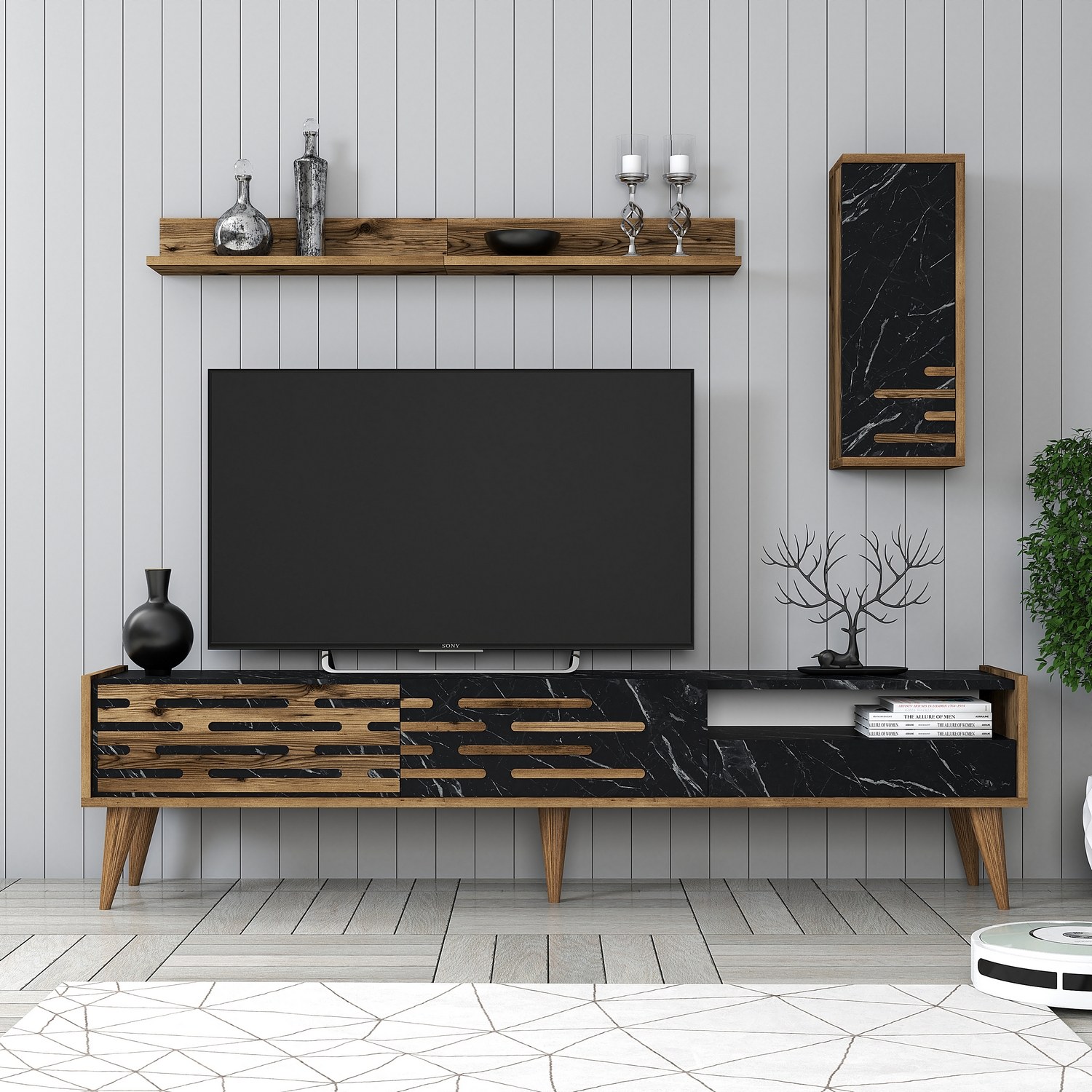 845HCT534720-201.jpg Valensiya - Walnut, Black, Marble – ТВ комода - Image 1