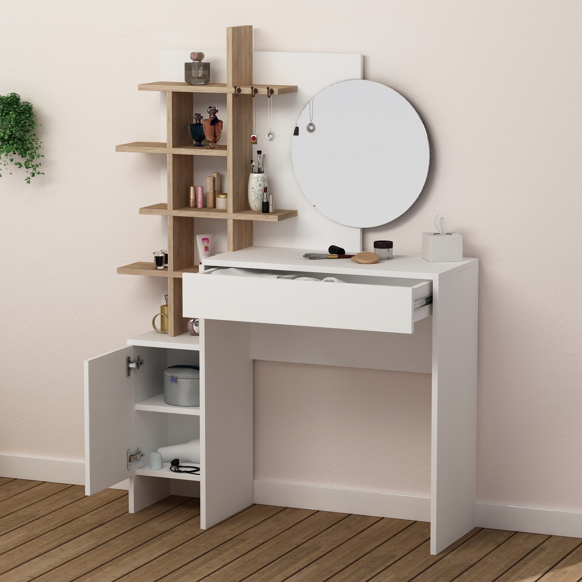 855DTE430320-201.jpg Mup - White, Oak – Шминкерница - Image 1