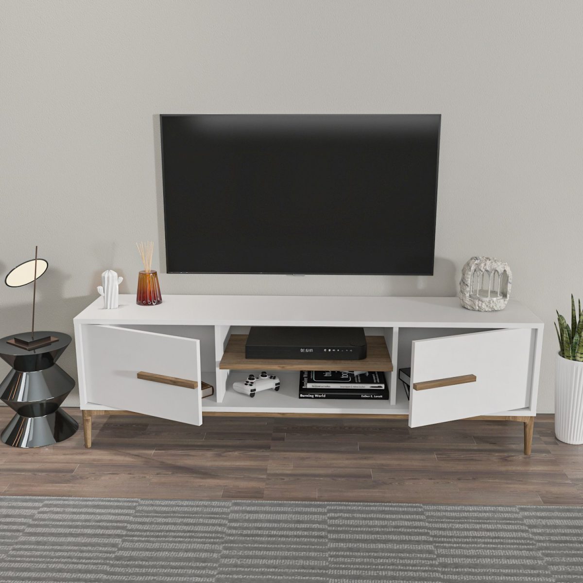 Eslem - White, Walnut – ТВ комода - Image 3