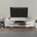 Eslem - White, Walnut – ТВ комода - Image 3