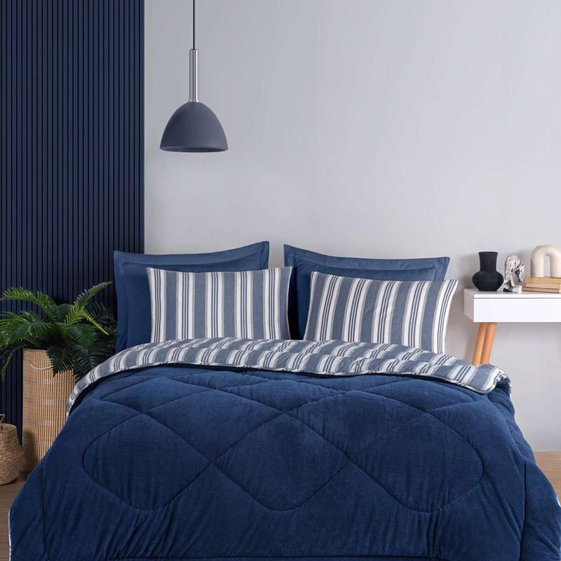 Soft Line – Navy – Сет од прекривач и навлака за перница – Морнарско сино