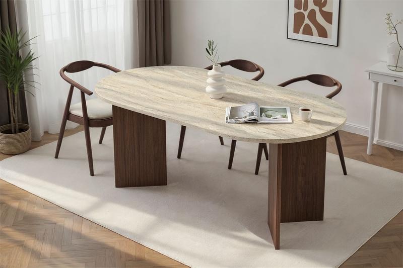 Sablin – Travertine, Milano Walnut – Трпезариска маса – Травертин Орев