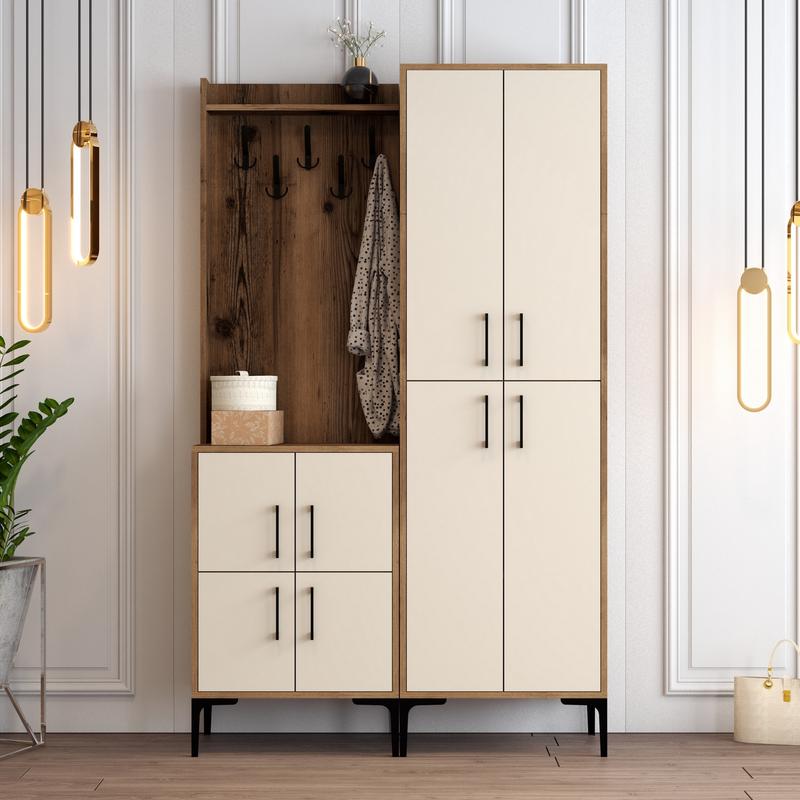 Berlin BA – Walnut, Cream – Гардеробер за претсобје –  – Орев Крем