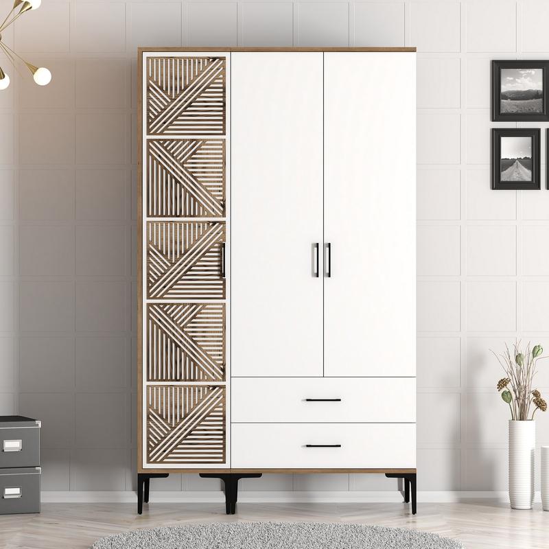 Kumsal PT – Walnut, White – Гардеробер – Орев Бело