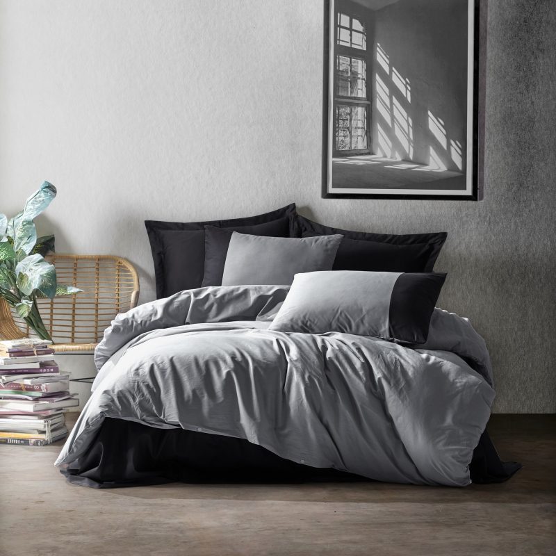 Eдинечна Постелнина RANFORCE 140*200/60*60 – Сет од 2 дела –  (FR) Обична – сива, црна