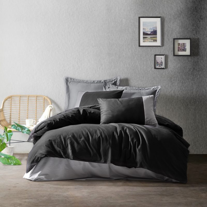 Eдинечна Постелнина RANFORCE 140*200/60*60 – Сет од 2 дела –  (FR) Обичен – црно, сиво