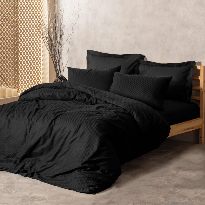 Eдинечна Постелнина RANFORCE 140*200/60*60 – Сет од 2 дела –  (FR) Карирани – црно