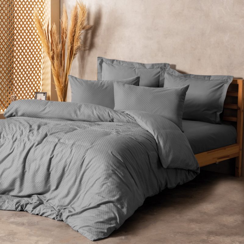 Eдинечна Постелнина RANFORCE 140*200/60*60 – Сет од 2 дела –  (FR) Карирани – сиви