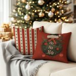 A cozy living room with a Christmas tree twinkling in the backgr