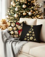 A cozy living room with a Christmas tree twinkling in the backgr