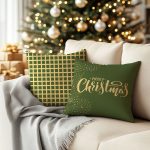 A cozy living room with a Christmas tree twinkling in the backgr