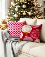 A cozy living room with a Christmas tree twinkling in the backgr