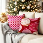 A cozy living room with a Christmas tree twinkling in the backgr