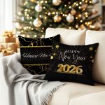 A cozy living room with a Christmas tree twinkling in the backgr
