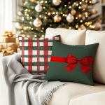 A cozy living room with a Christmas tree twinkling in the backgr